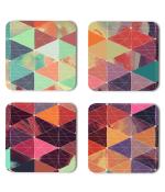 Whats Your Kick Pattern Design Colorful Unique Tiangles Design Printed Set of 4 Coaster With Metal Stand