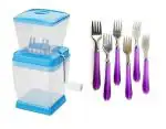 BLUE WONDER Vegetables Plastic Onion Chopper With Stainless Steel Handle Fork and (Multicolour, Pack of 2)