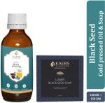 Kaers Black Seed Oil | Pure Black Seed Luxury Soap | Kalonji Oil | Nigella Sativa | Black Cumin Oil | Deep Nourishment & Glowing Skin | Cold Pressed Edible Oil for Oral and External Use | 120 ml + 150 gm Value Pack For Men & Women