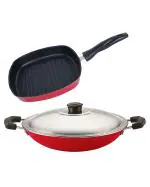Nirlon 2 pcs of Red and Black Non-stick Aluminium Dishwasher Safe Kitchenware Cooking Utensil Combo Set, Standard