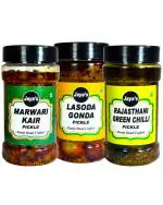 Attaarwala Jayas Handmade Gonda, Marwari Kair And Rajasthani Green Chilli Pickle (Pack Of 3)