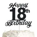 Festiko Black Glitter 18th Birthday Cake Topper, 18th Happy Birthday Party Decoration With Premium Black Glitter