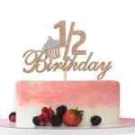Festiko Glitter 1, 2 Birthday Cake Topper For Babys Half Year Old Birthday Party, 6 Months, First Birthday, Half Year Anniversary Party Decorations (Rose And Silver)