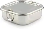 JVL Silver Stainless Steel Medium Size Square Single Layer Tiffin Box With Inner Plate