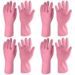 Primeway Rubber Medium Flock Lined Multipurpose Cleaning Gloves, Pink, 4 Pairs