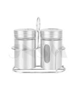 JNSM Classic Look Clear Glass Window Salt & Pepper Sprinkler with Stainless Steel Lid and Rack (Silver, Set of 2)