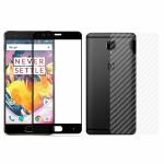Kite Digital OnePlus 3/3T Back Screen Protective Film Carbon Fiber Skin Transparent Screen Guard Sticker + 5D/6D/11D/21D (Black) Premium Tempered Glass Screen Protector
