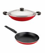 Nirlon Red Aluminium Non-Stick Tapper Pan and Appa Chatti with Lid ,2.6mm-tp-ac