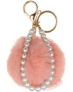 IACCESSORIES Fluffy Soft Faux Fur Pearl Pom Pom Keychain - Baby Pink Key Ring Charm for Stylish Bags, Cars, Scooters, Bikes, and Home Keys