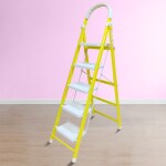 TNT The Next Trend 5 Step Steel Step-Ladder for Home | Heavy Duty Foldable Ladder with Wide Ant-Slip Steps and Anti-Skid Shoes - Yellow