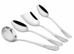 Parage 4 Pieces Stainless Steel Serving Spoons Set for Dining Table/Kitchen, 1.8 mm Heavy Gauge (1 Soup Ladle (Karchi), 1 Solid Spoon (Chamcha), 2 Rice/Serving Spoons), Silver (Pack of 4)