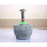 Subaa Stone Mortar and Steel Handle Pestle Set for Spices, Okhli Masher, Khalbatta stone, stone Okhli.