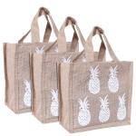 Kuber Industries Lunch Bag|Reusable Jute Fabric Tote Bag|Pineapple Print Tiffin Carry Hand bag with Handle For office,School,Gift,Pack of 3 (Brown)