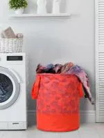 Kuber Industries Red Metalic Flower Print Waterproof Cotton Laundry Bag 45 L