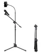 Techtest Mic Stand Heavy Duty Adjustable Dual Microphone Stand with Mobile Holder Studio Mike Stand