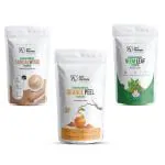 Artistic device with face of lady in leaves Neem Powder, Sandalwood Powder & Orange Peel Powder Face Pack Best for Face Mask, Skin Care Face Glowing & Tan Removal Face Pack Chandan Powder for Face santalum album Combo Pack of 3 (100g Each)