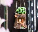 Guuchuu Cute Baby Squirrel Resin Hanging and Table Top Pot (Green And Yellow, 4 Inch)