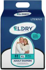 Eldry Adult Diaper, Tape Style, Waist Size (50-68 inches | 127-172 cm),Pack of 1 Adult Diapers - XL (10 Pieces)