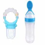 CHILDCHIC 90ML Newborn Baby Feeding Bottle Toddler Silicone Squeeze Feeding Spoon Milk Cereal Training Feeder and Fruit Feeder(Set of 2) (Blue)