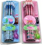 Jellify Multicolor Wood Pepa Pig Stationery Hb Pencils Set With Pencil Cap Sharpener For Kids, 14 Pcs (Set Of 2)