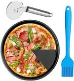 Xacton Stainless Steel, Silicon, Carban Steel Pizza Tray with Pizza Cutter and Oil Brush