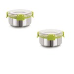 Magnus Klip Lock Green Round Stainless Steel Container 300 ml (Set of 2) 3201G2