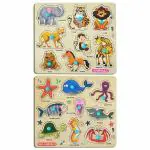 Grest Mini Wooden Sea Animals and Land Animals Puzzle with Knobs, Educational and Learning Game For Kids