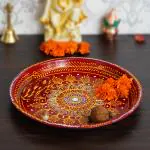 eCraftIndia Handcrafted Decorative Red Pooja Thali