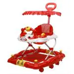 Maanit Activity Walker for Kids with Canopy Adjustable Height Musical Tray and Light for 6 Months to 4 Years Kids (red)