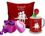 Midiron Romantic Gift for Husband/Boyfriend|| Birthday gift for Wife, Husband, Girlfriend |Valentine's Day Gift for Wife/Girlfriend| ( Chocolate, Artificial Rose, Mug, Cushion)