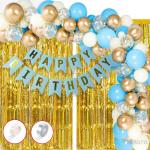 Hemito 93Pcs Happy Birthday Balloons Decoration Items Combo Kit Blue Gold White (Set of 93)