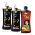 Meghdoot Ayurvedic Combo Pack of Shikakai Shampoo 800ml and Trifala Oil 500ml, Herbal Ayurvedic Shampoo for Hair Fall Control, Dandruff Control & Trifala Oil for Oil for Long Healthy Hairs, Pack of 3