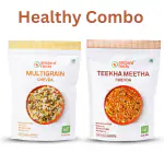 Ancient Roots Combo Of Multigrain Chevda + Teekha Meetha Chevda, 150g (Pack of 2) / Made in Sunflower Oil / Gluten Free / Delicious Healthy Indian Snacks, Namkeen / Ready to Eat / No Palm Oil / Vegan