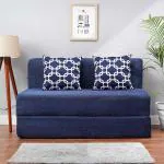 SOLISPRIMUS-COMFORT FOR ALL 4X6 size for 2 Person- Moshi Fabric Washable Cover 2 Seater Double Foam Fold Out Sofa Cum Bed (Finish Color - Blue Delivery Condition - DIY(Do-It-Yourself))