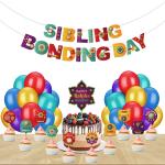 Festiko Set of 37 Pcs Sibling Bonding Day Combo (Banner, Balloons, Cake & Cupcake Toppers), Raksha Bandhan Decoration Combo