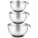 SHIVOM STEELS Mixing Bowls, Stainless Steel Mixing Bowls Set of 3, Non-Slip Nesting Bowls with Rubber Base for Space Saving Storage, Kitchen Gadgets Metal Mixing Bowls With Handle for Cooking and Serving