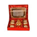 RSD Gold Silver Plated Pure Brass Embossed Glass Set With Jug And Tray