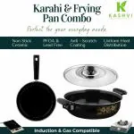 Kashvi Versatile Kitchen and Restaurant Cookware Set: Non-Stick Cast Iron2 Piece Set Fry Pan & Kadai with Stainless Steel Lid | Induction Friendly, Gas Compatible, Scratch Resistant |Cool Touch Bakelite Handles| PFOA Free (Black)