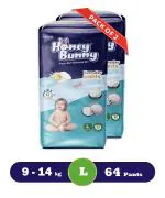 Honey Bunny Large (L) Size - 32 diapers| Pack of 2 | (9-14 kgs) with Wetness Indicator, Silky Soft - Bubble sheet| (9-14 kgs) with Wetness Indicator, Silky Soft - Bubble sheet
