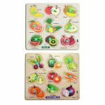 Enorme Mini Wooden Vegetables and Fruits Puzzle with Knobs, Educational and Learning Game For Kids