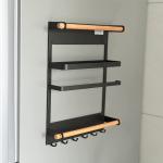 Plantex Magnetic Shelf for Home/Fridge Organizer Spice Rack with Paper Towel Holder and 6 Hooks/Kitchen Rack for Refrigerator - (APS-SLQ-4104-Black)
