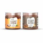 Savory Combo Of Chocolate Hazelnut Spread (400g) + Chocolate Peanut Butter (400g) |Made with Finest Roasted Peanuts & Cocoa & Hazelnut | No Added Colours & Flavours | High in Protein |Pack Of 2