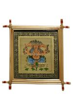 Village Kraft Trimukhi Ganesha Palm Leaf Painting Framed Wall Decoration 17.78 x 17.78 cm