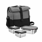 Femora Stainless Steel Lunch Box with Grey Bag 380 ml+ 380 ml+ 550 ml (Set of 3)