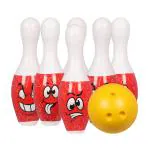 Goyal's Big Size Bowling Set with 6 Big Pins and 1 Easy Insert Finger Ball Toy for Kids in Carrying Bag - Red