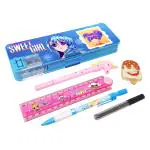 Parteet Multicolor Pencil Box, Unicorn Pen, Lead Pencil With Extra Leads, Ice Cream Shape Eraser And Folding Scale (Pack Of 5)