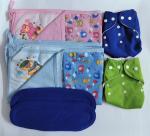 Maalove Combo of Baby Bath Towel with Waterproof Mattress Protector Sheet Blue Pink 2 units and Cloth Diapers Green Blue with Blue Pads Pack of 2