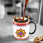 Jiya EnterpriseTuelip Black Ceramic Beautiful Rangoli Color Changing Magic Coffee Mug - 350 ML