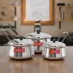 Sprello Stainless Steel Sauce pan Induction Base pan Set with lid (Induction Base, 3 Piece)