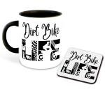 Whats Your Kick Biking Theme Dirt Bike Printed Black Ceramic Coffee Mug with Coaster and Tea Mug 325ml